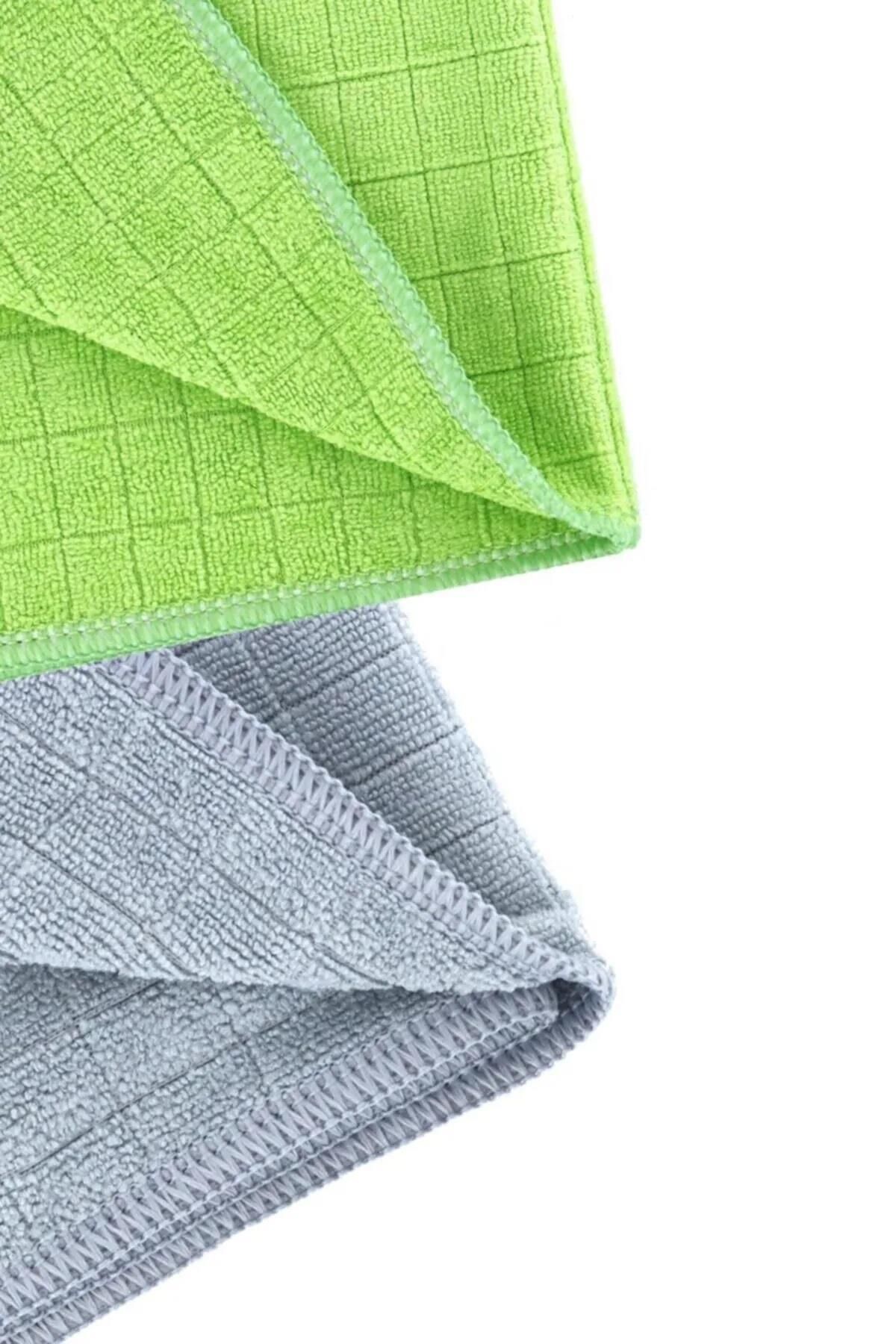 2 ADET SİLVER HOME 40*40 CM KARELİ KURULAMA MICROFIBER BEZ 55 G. 320 G./Msqr OVERLOK YEŞİL - GRİ