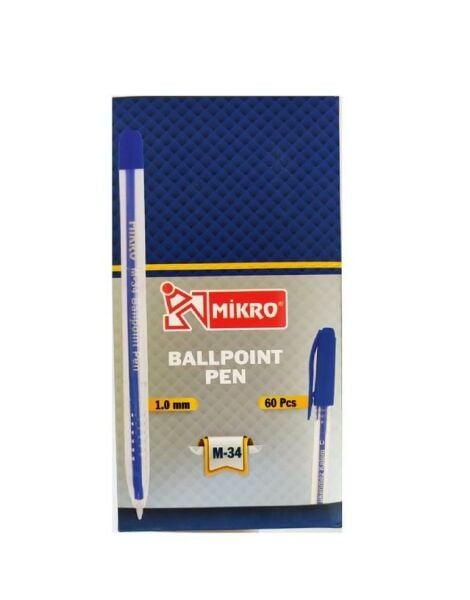 MİKRO MAVİ TÜKENMEZ KALEM PK:60 LI 1.0 MM M-34