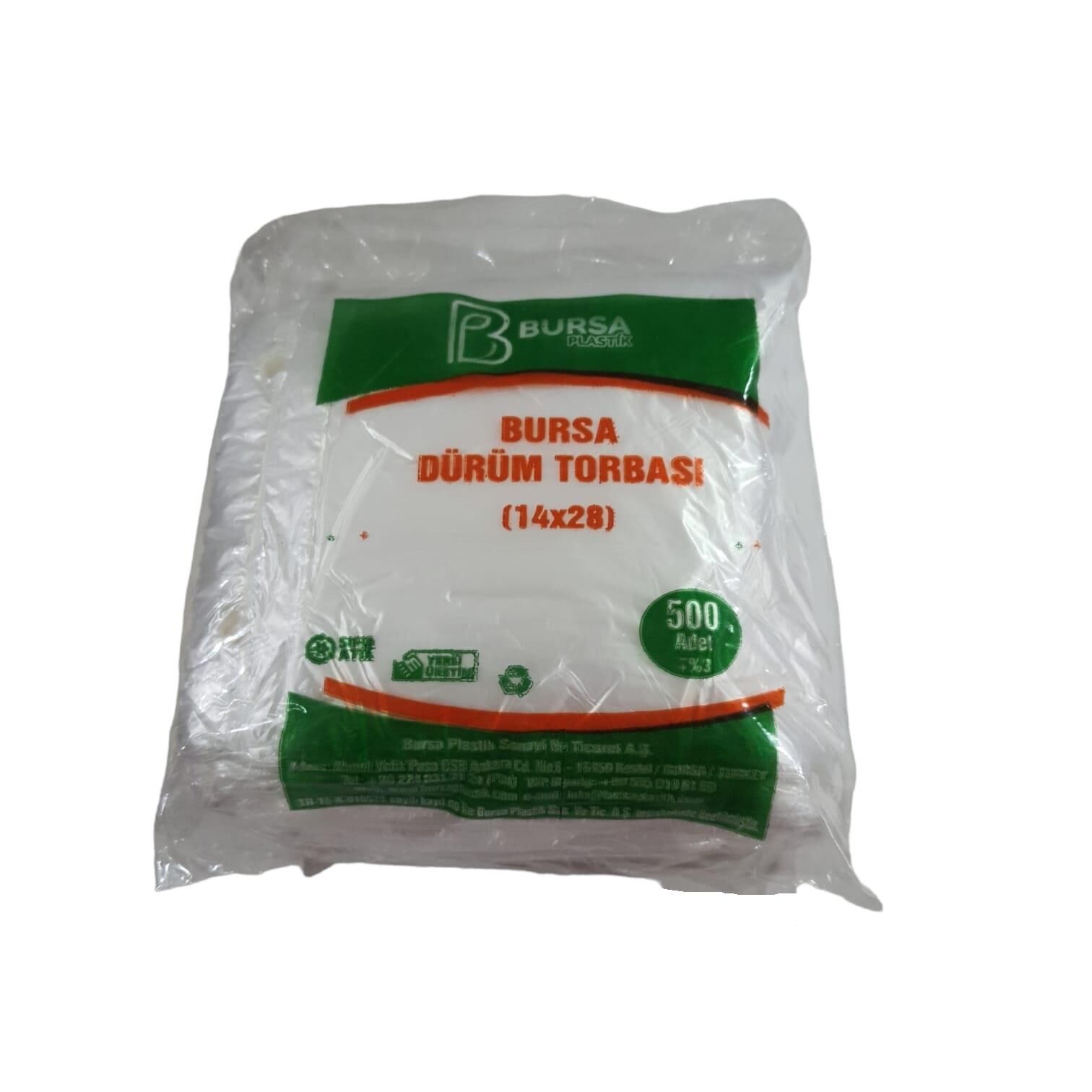 5000 ADET DÜRÜM POŞETİ ( DÜRÜM KILIFI ) BURSA PLASTİK (10 PAKET :500 LÜ) ASKILI 14*28 CM