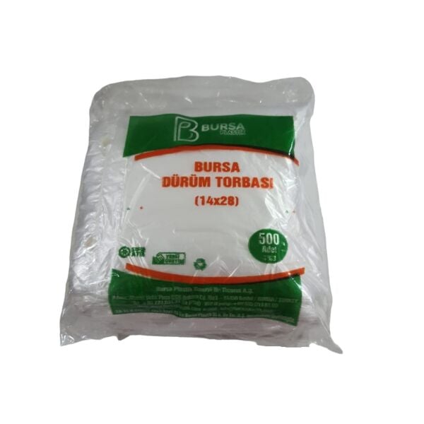 5000 ADET DÜRÜM POŞETİ ( DÜRÜM KILIFI ) BURSA PLASTİK (10 PAKET :500 LÜ) ASKILI 14*28 CM