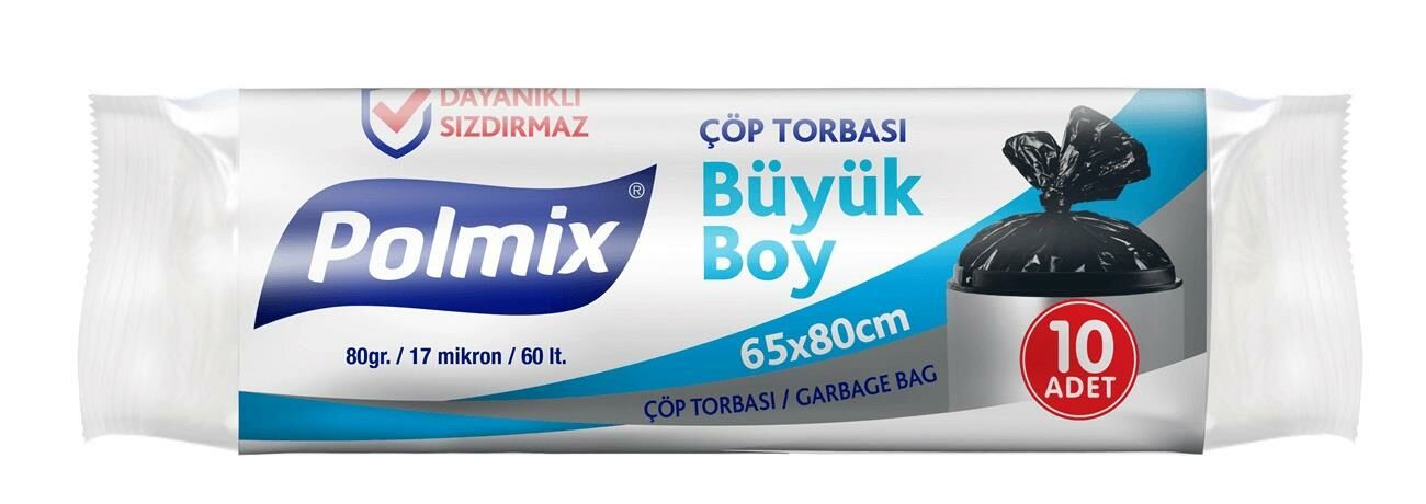 ÇÖP TORBASI BÜYÜK BOY 65*80 CM PK 10'LU 80 G. / 17 MİCRON / 60 L MAVİ DEİPLAST & VURAL & YENER