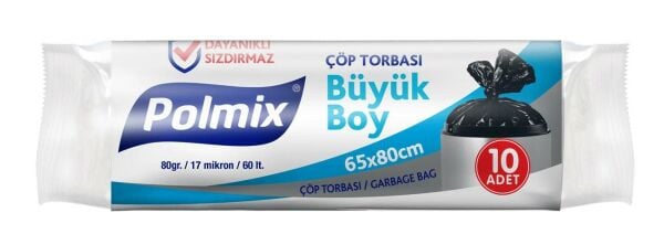 ÇÖP TORBASI BÜYÜK BOY 65*80 CM PK 10'LU 80 G. / 17 MİCRON / 60 L MAVİ DEİPLAST & VURAL & YENER