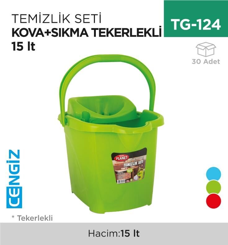PLANET VİLEDA TEMIZLIK SETI KOVA + KEP TEKERLEKLİ RENKLER FARKLILIK GÖSTEREBİLİR 15 LT (UP 605)