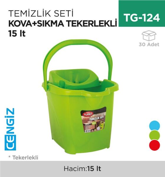 PLANET VİLEDA TEMIZLIK SETI KOVA + KEP TEKERLEKLİ RENKLER FARKLILIK GÖSTEREBİLİR 15 LT (UP 605)