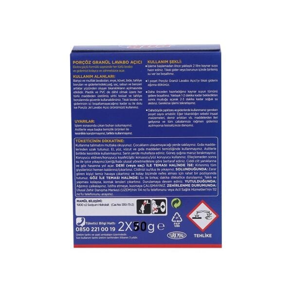 PORÇÖZ LAVABO AÇ 2*50 G. = 100 G. EKONOMİK KUTU