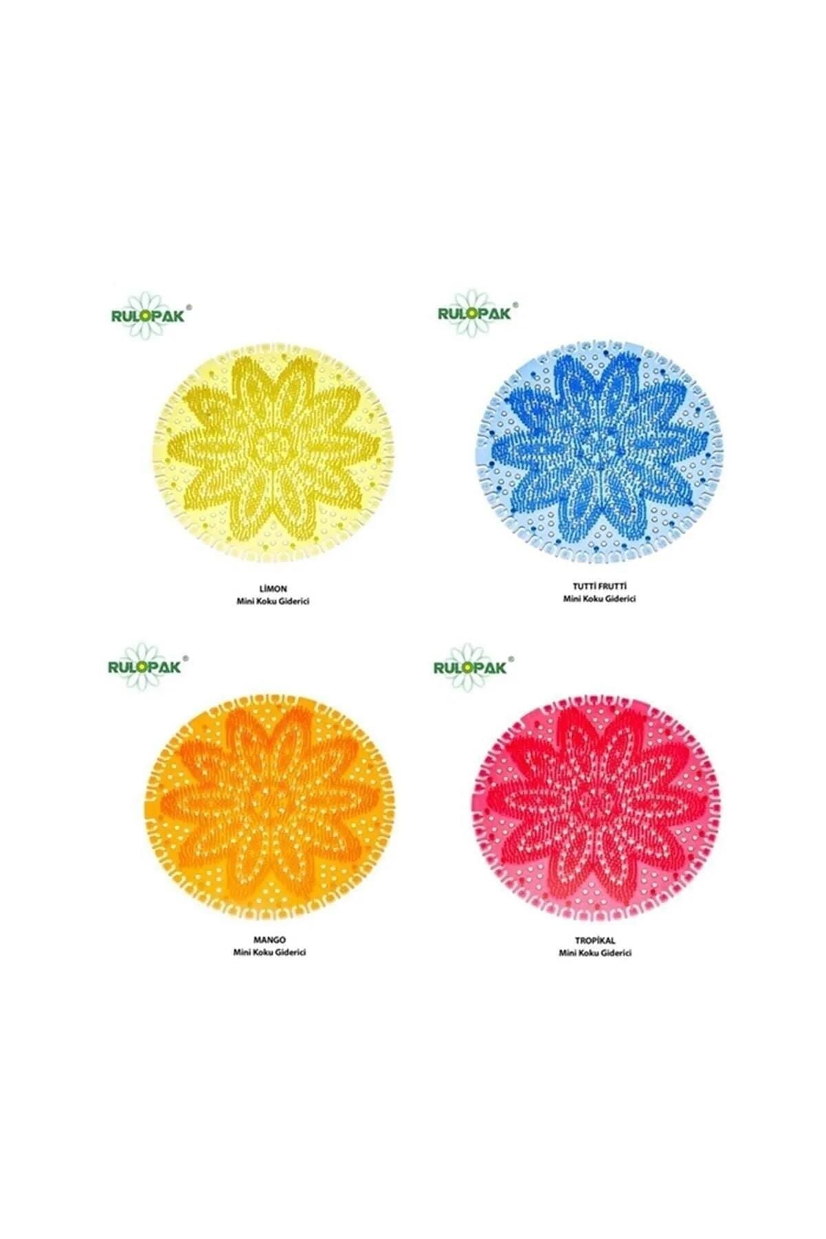 4 ADET RULOPAK PISUVAR SÜZGEÇ LİMON - TUTTİ FURİTTİ - MANGO - TROPİKAL MİNİ BOY 14 CM ÇAP 35 G./ADET