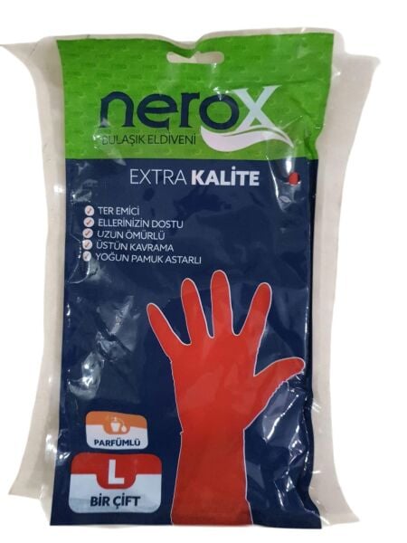 BULAŞIK ELDİVENİ NO:9 -9,5 BÜYÜK - L KIRMIZI TEMİZLİK ELDİVENİ NEROX