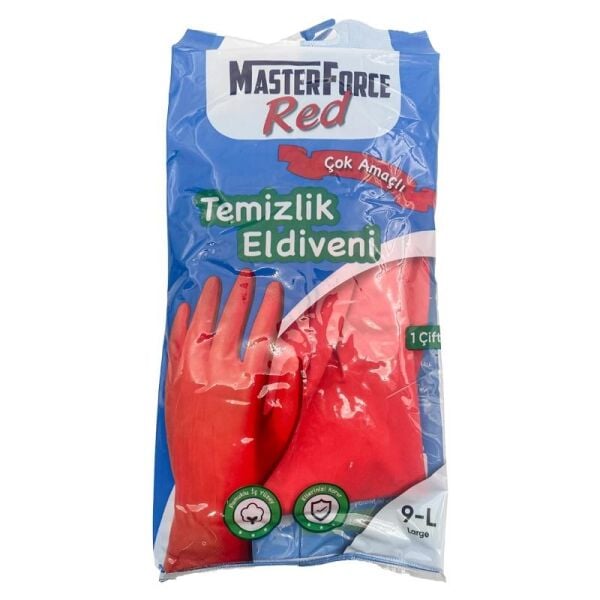 BULAŞIK ELDİVENİ NO:9 -9,5 BÜYÜK - L KIRMIZI TEMİZLİK ELDİVENİ MASTER FORCE & ONTON & NEROX