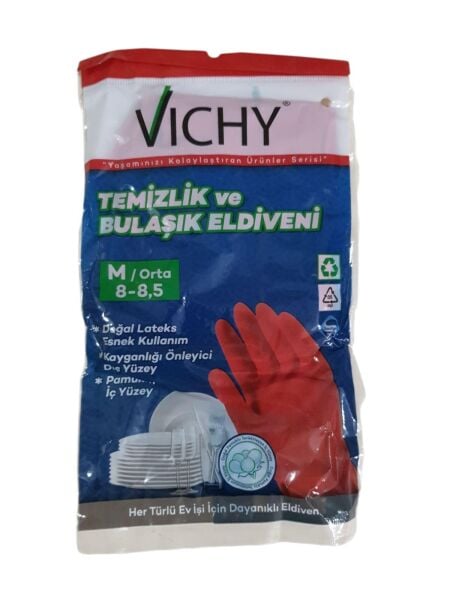 BULAŞIK ELDİVENİ NO:8 - 8,5  ORTA - M KIRMIZI TEMİZLİK ELDİVENİ VİCHY