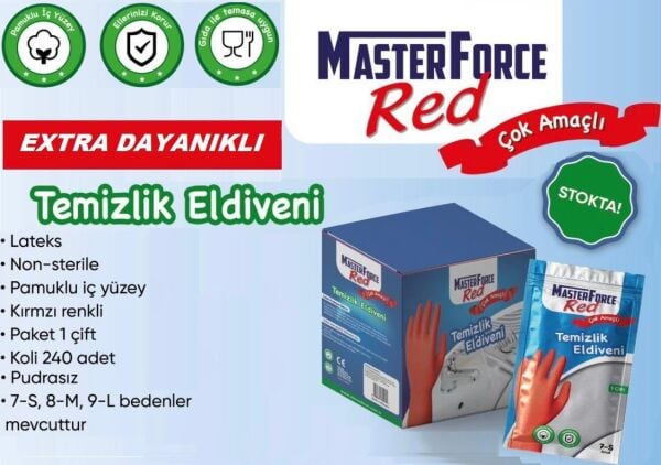 BULAŞIK ELDİVENİ NO:7 KÜÇÜK - S KIRMIZI TEMİZLİK ELDİVENİ MASTER FORCE & NEROX