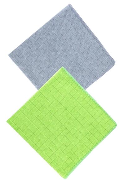 2 ADET SİLVER HOME 50*70 CM KARELİ KURULAMA MİCROFİBER BEZ 120 G. 320 G./Msqr OVERLOK YEŞİL - GRİ