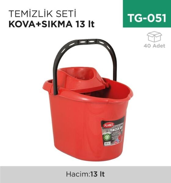 PLANET VİLEDA TEMIZLIK SETI 13 L. KOVA + KEP UP-603 KIRMIZI (RENKLER FARKLILIK GÖSTEREBİLİR)