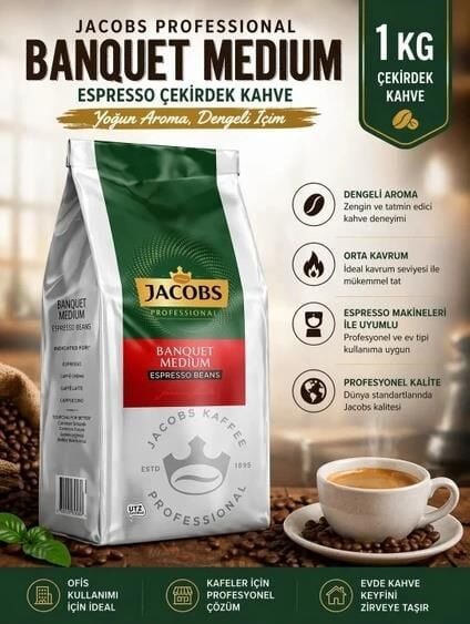 JACOBS 1 KG PROFFESSİONAL BANQUET MEDİUM ESPRESSO BEANS