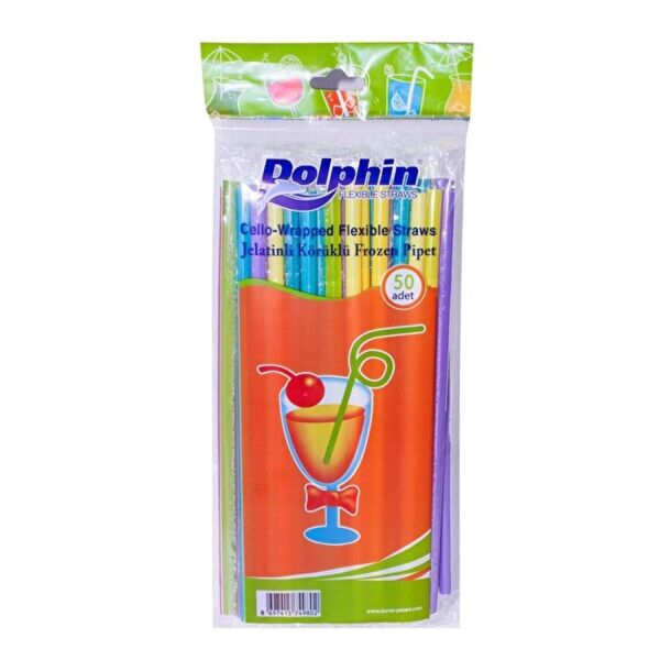 DOLPHİN JELATİN SARGILI FROZEN RENKLİ PİPET KALIN KÖRÜKLÜ FOSFORLU 50 Lİ 23,5 CM