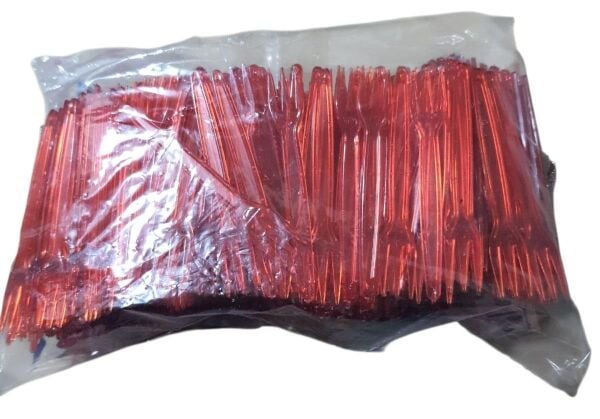 CİPS ÇATALI LÜKS PLASTİK 3 UÇLU 8,5 CM BOY PAKETLER 500 LÜ VE TEK RENKTİR