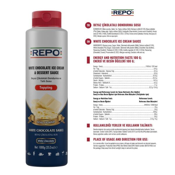 Repo Beyaz Çikolata Topping Dondurma ve Tatlı Sosu 1 KG