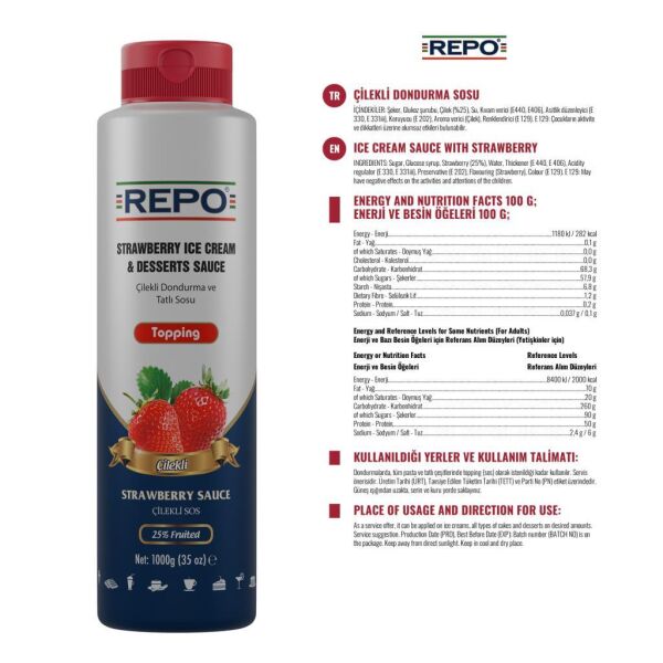 Repo Çilek Topping Dondurma ve Tatlı Sosu 1 KG