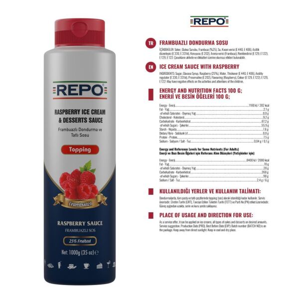 Repo Frambuaz Topping Dondurma ve Tatlı Sosu 1 KG