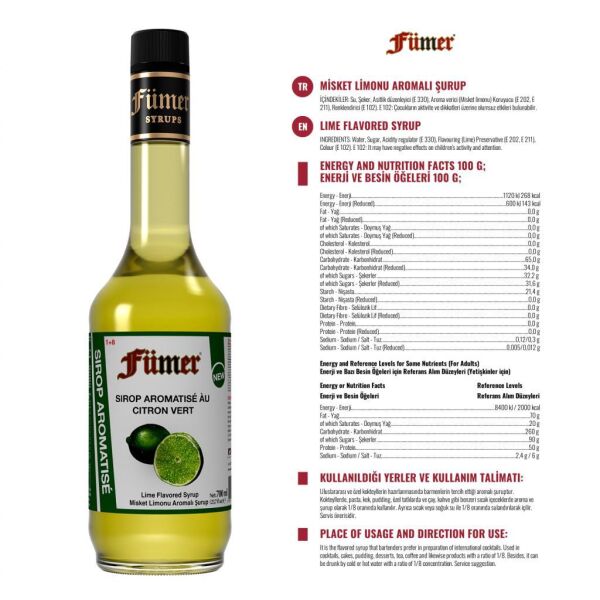 FÜMER MİSKET LİMONU AROMALI KOKTEYL SURUBU 700 ML