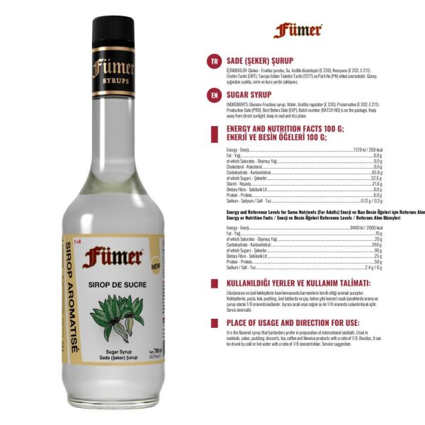 FÜMER SADE ŞEKER AROMALI KOKTEYL SURUBU 700 ML