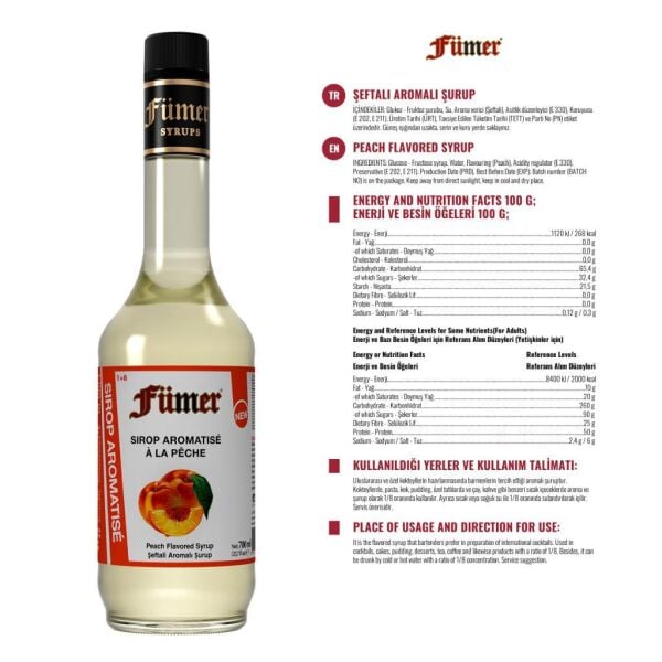 FÜMER ŞEFTALİ AROMALI KOKTEYL SURUBU 700 ML