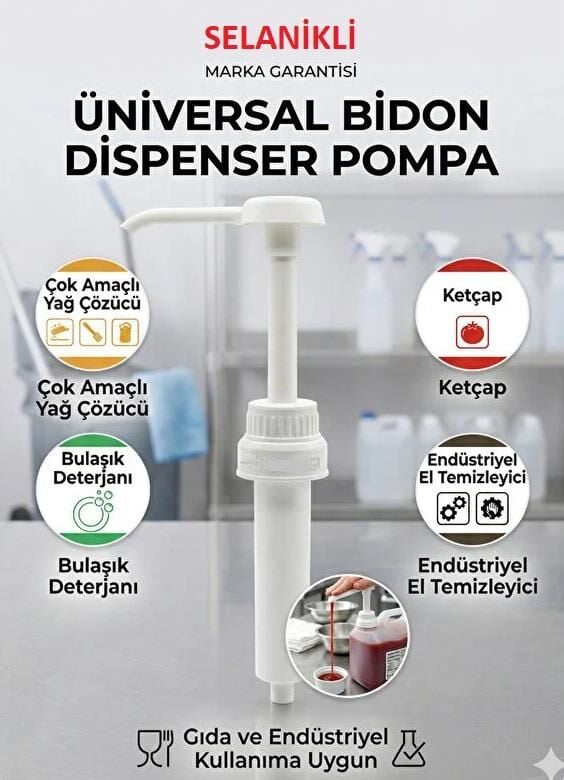 SELANİKLİ 5 LİTRE BİDON POMPASI (28+38 KAPAK) DETERJAN - SIVI SABUN - DEZENFEKTAN KETÇAP & MAYONEZ