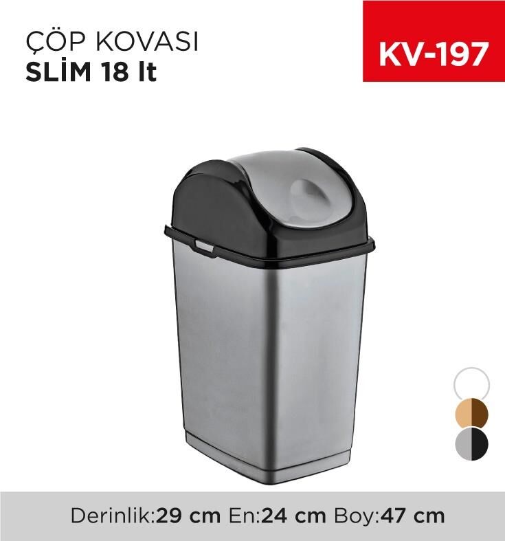 SLİM ÇÖP KOVASI 18 L. (09403) RENK FARKLILIK GÖSTEREBİLİR DERNLİK 29 CM EN 24 CM BOY 47 CM DÜNYA