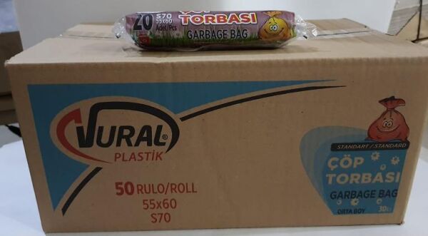 ÇÖP TORBASI ORTA BOY MAVİ 55*60 CM KOLI ( 50 PK *20 LI ) DEİPLAST 100 G. & VURAL S70 & YENER