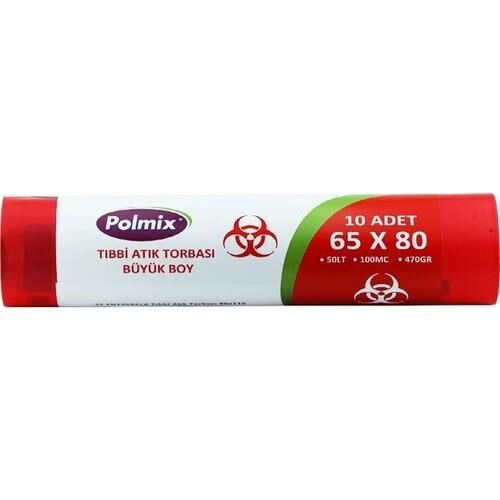 TIBBİ ATIK POŞETİ 65*80-88 BÜYÜK BOY 100 MİKRON PK : 10 LU POLMİX 400 G.