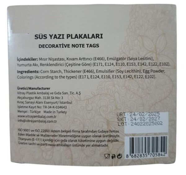 GOFRET PASTA ÜSTÜ YAZI PLAKASI KALPLİ PK:24 LÜ