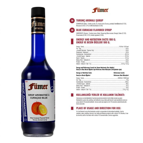 FÜMER TURUNÇ AROMALI KOKTEYL SURUBU 700 ML ( BLUE CURAÇAO )