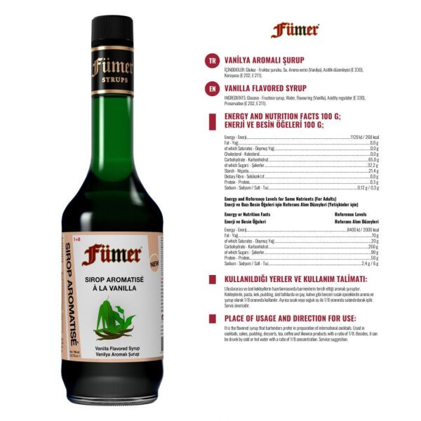 FÜMER VANİLYA AROMALI KOKTEYL SURUBU 700 ML