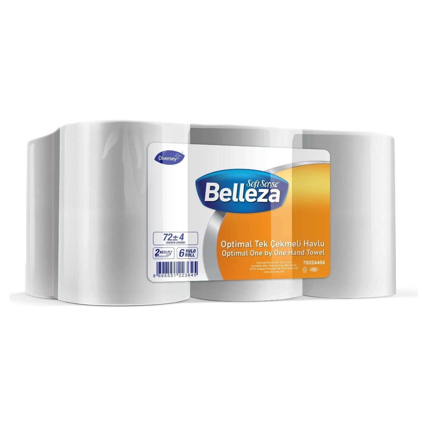 BELLEZA OPTİMAL IÇTEN ÇEKME HAVLU 19,6 CM KOLI 6 LI *72 M DİVERSEY 70024404