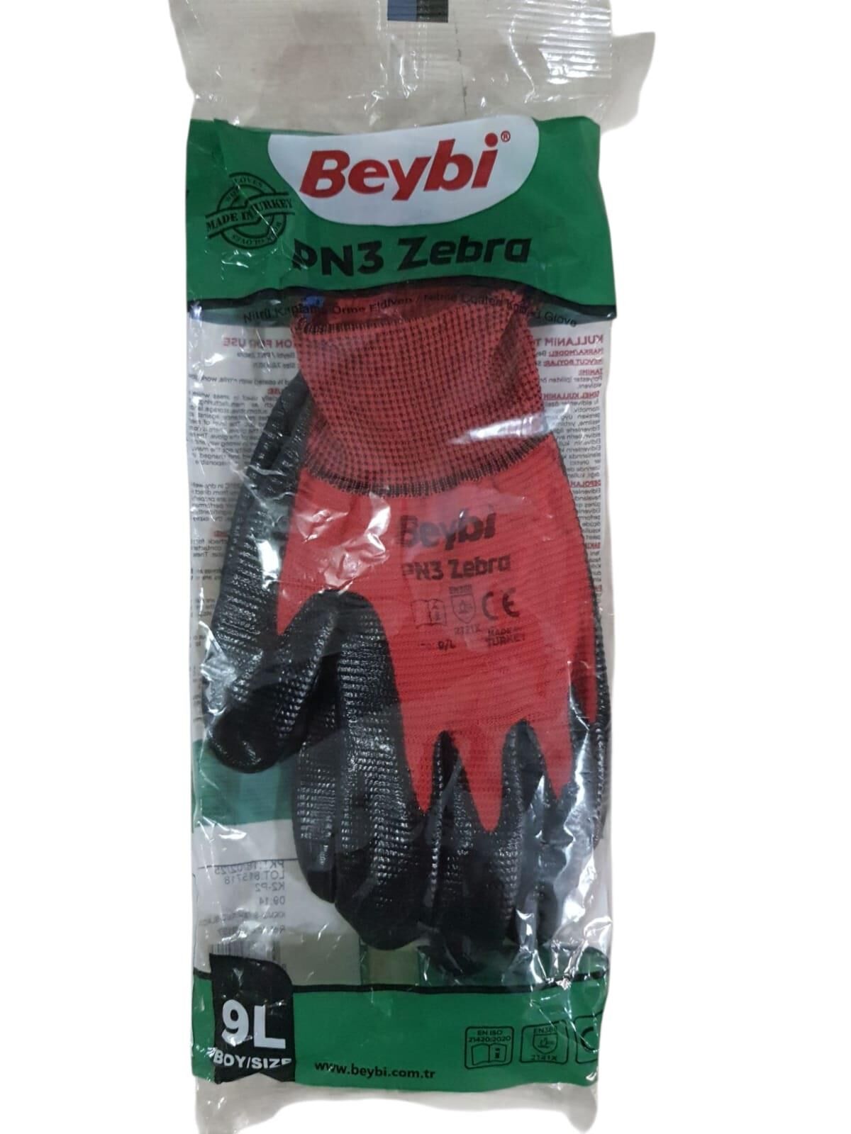BEYBİ PN3 İŞÇİ ELDİVEN ZEBRA PN3 9 L & 10 XL  İŞÇİ ELDİVENİ KIRMIZI&MAVİ *SİYAH