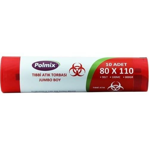 TIBBİ ATIK POŞETİ 80*110 JUMBO BOY 100 MİKRON PK : 10 LU POLMİX 800 G.