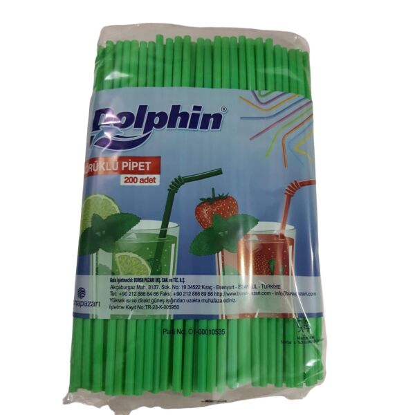 DOLPHİN RENKLİ KÖRÜKLÜ PİPET BOY : 21,5 CM PK:200 LÜ 5 MM ÇAP PAKETLER TEK RENKTİR