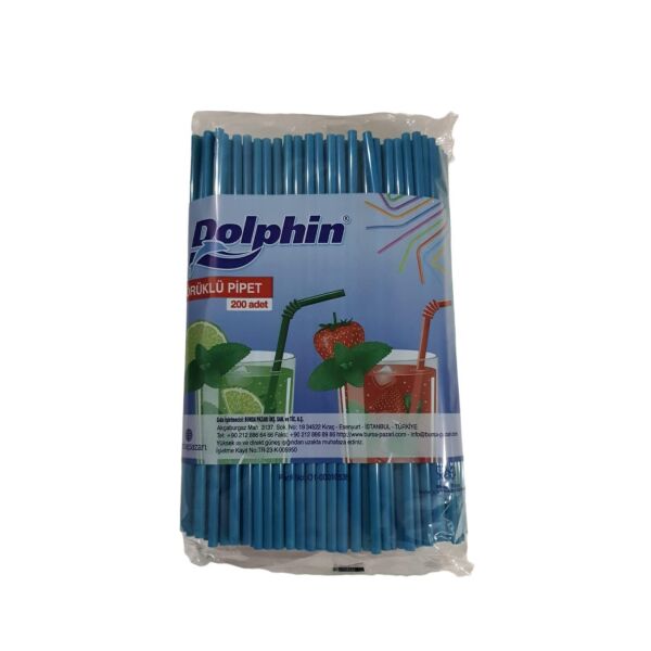 DOLPHİN RENKLİ KÖRÜKLÜ PİPET BOY : 21,5 CM PK:200 LÜ 5 MM ÇAP PAKETLER TEK RENKTİR