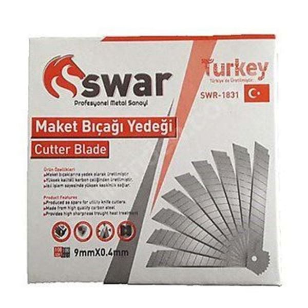 SWAR YEDEK KÜÇÜK MAKET BIÇAĞI 9 MM*0,4 MM PK:10 ADET SWR-1381