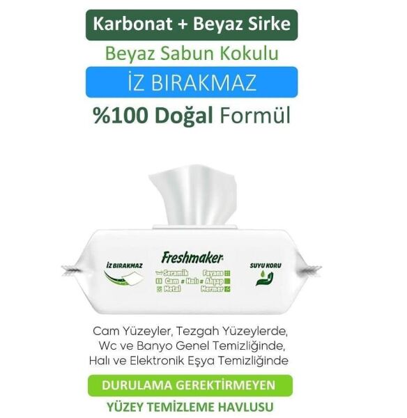 FRESHMAKER YÜZEY TEMİZLİK HAVLUSU KAPAKLI 100 LÜ PAKET BEYAZ SABUN KOKULU