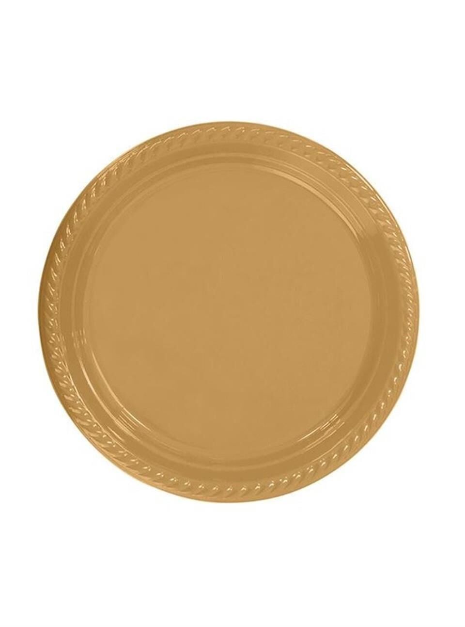 PARTI TABAK PLASTIK GOLD PK 25 LI YUVARLAK 22 CM