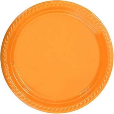 PARTI TABAK PLASTIK TURUNCU PK 25 LI YUVARLAK 22 CM