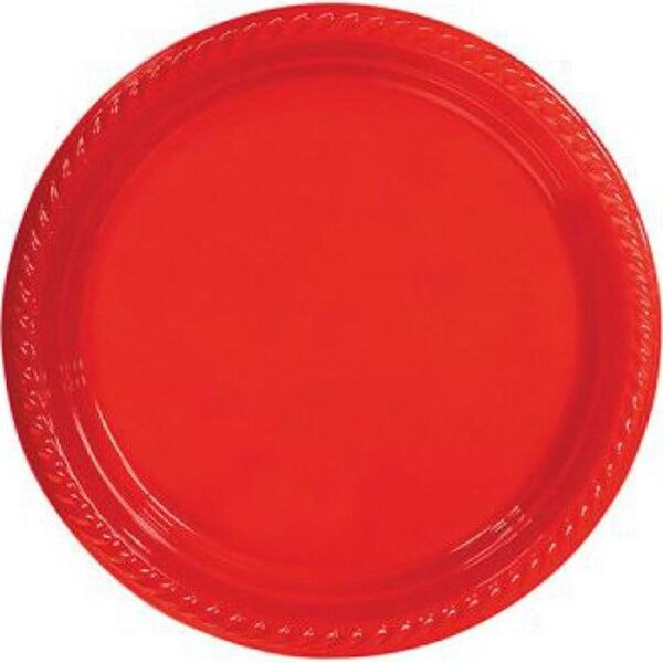 PARTI TABAK PLASTIK KIRMIZI PK 25 LI YUVARLAK 22 CM
