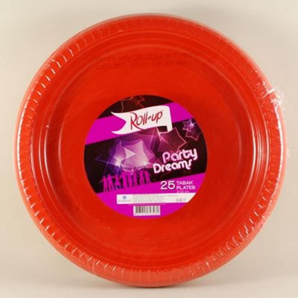 PARTI TABAK PLASTIK KIRMIZI PK 25 LI YUVARLAK 22 CM
