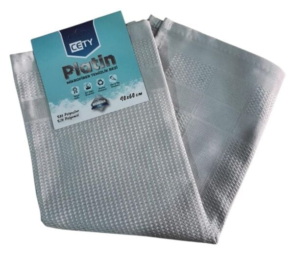 MİKROFİBER DEKORATİF CAM BEZİ 40*60 CM BOYUTLARINDA CETY PLATİN % 100 MİKROFİBER %80 POLYESTER % 20