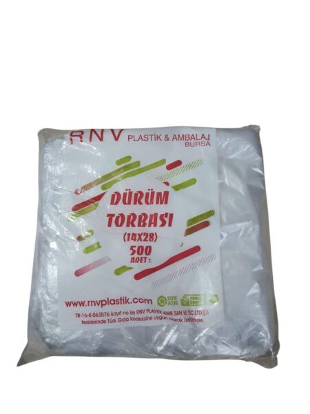 BURSA PLASTİK & RNV DÜRÜM POŞETİ PK:500 LÜ askılı 14*28 cm 290 G.