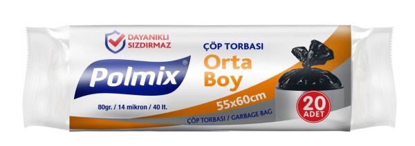 ÇÖP TORBASI ORTA BOY 55*60 CM MAVİ  PK:20 ADET 80 G. 14 MİCRON 40 L. DEİPLAST & YENER
